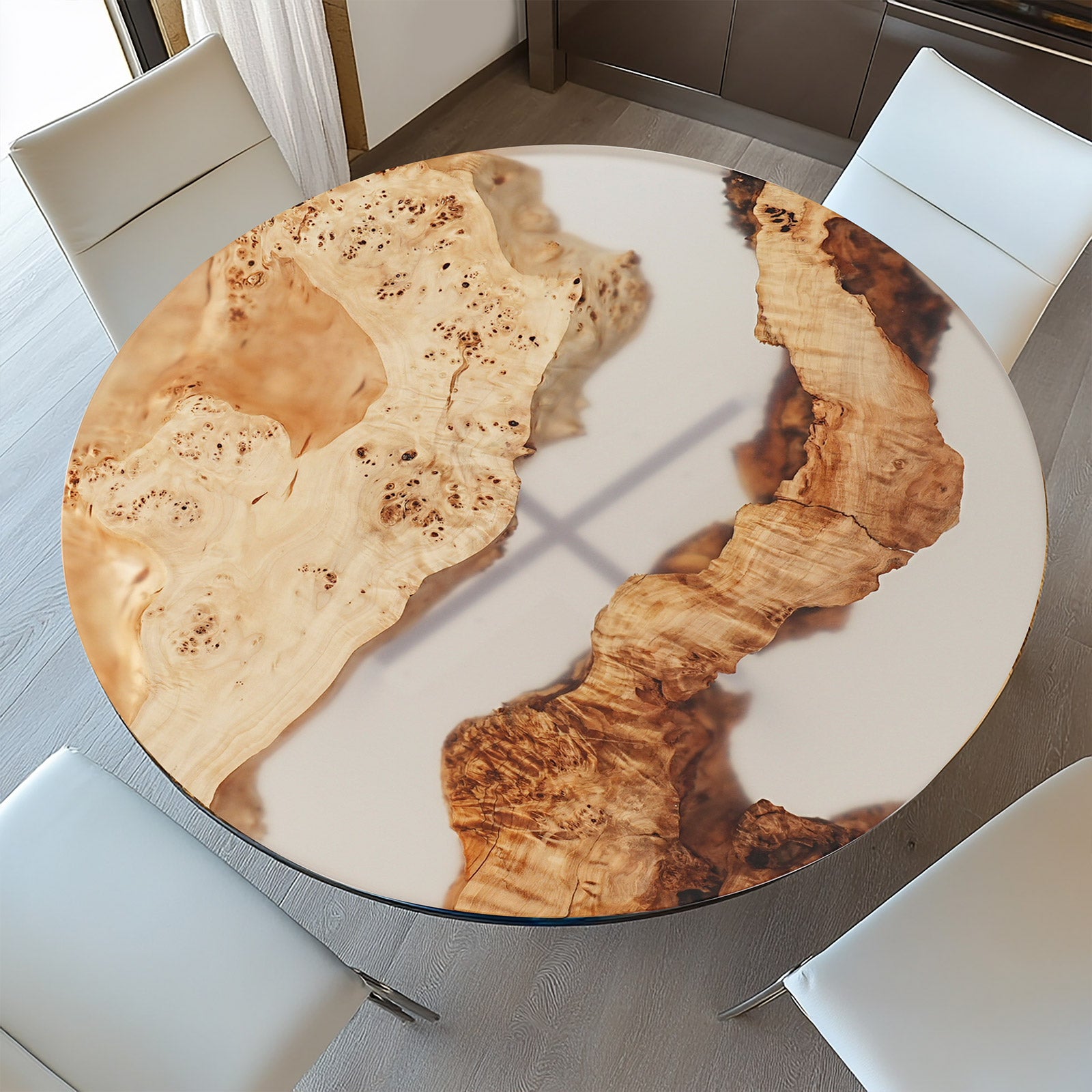 Myluxurytable Poplar Clear Epoxy Round Coffee Table MLTR-007