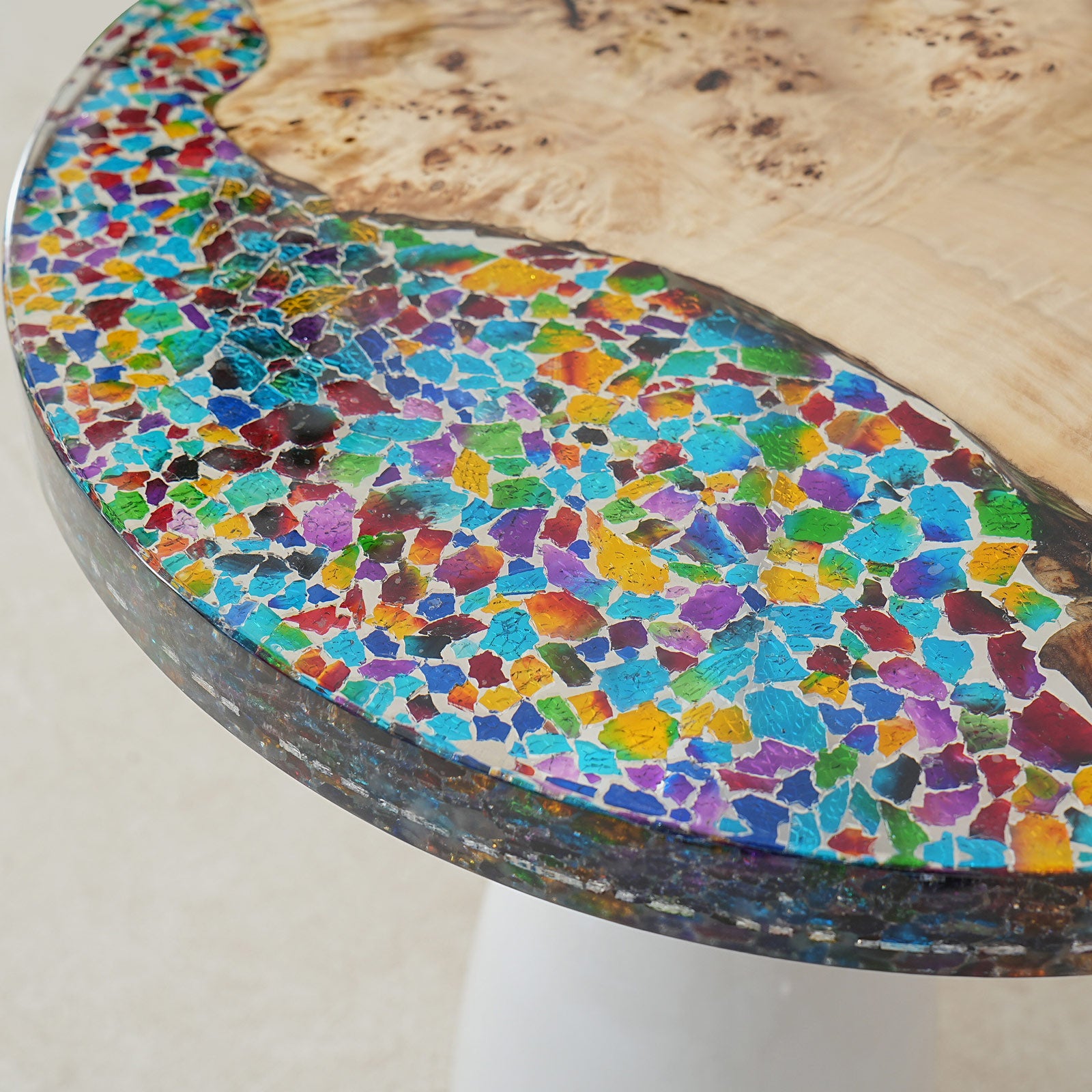 Myluxurytable Poplar Qimu Fantasy Glass Round Table MLTR-010