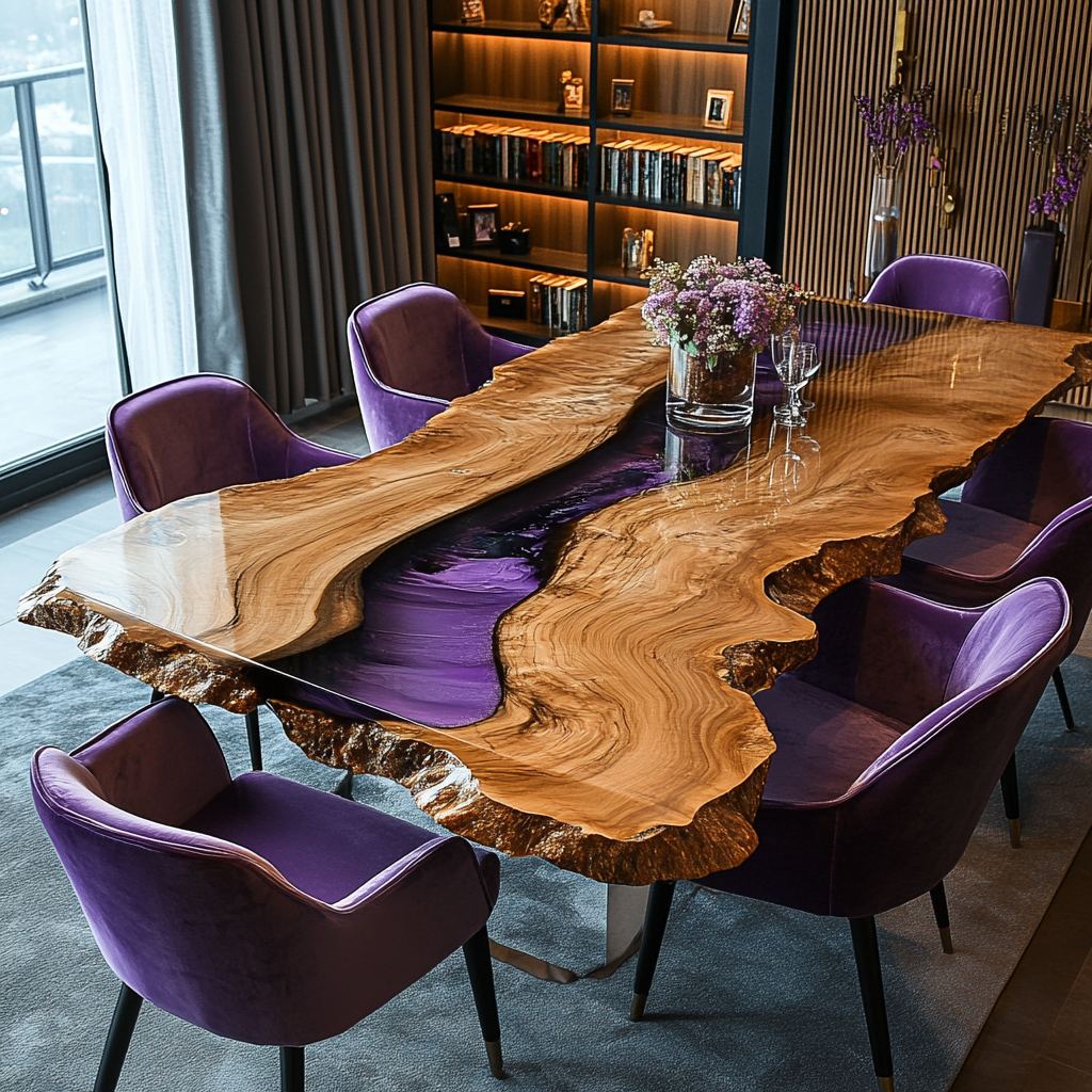 Myluxurytable Purple Epoxy Dining Table Live Edge