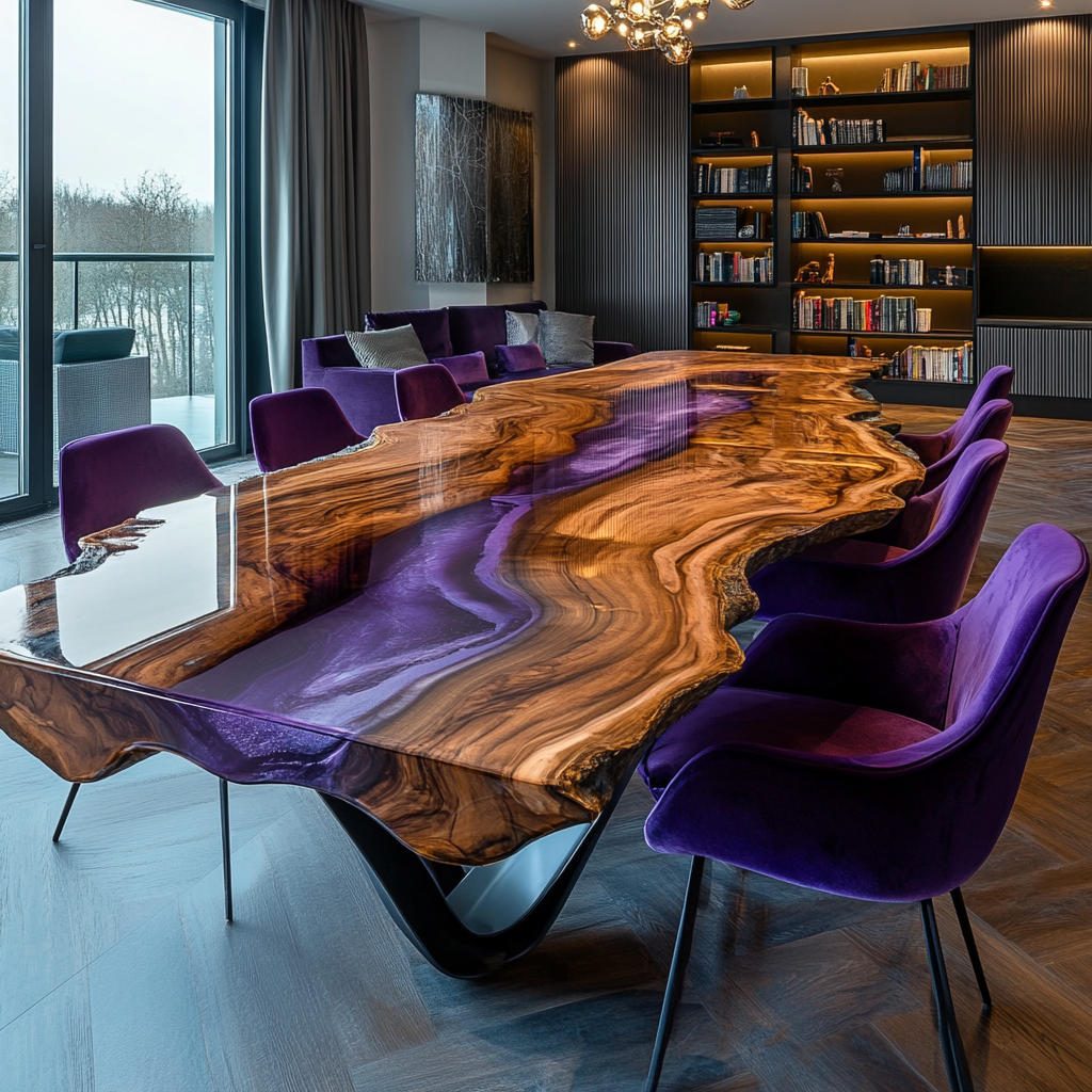 Myluxurytable Purple Epoxy Dining Table Live Edge