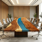 Myluxurytable Walnut Blue Epoxy Long Conference Table MLT-027