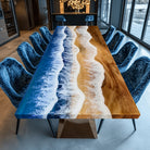 Myluxurytable Walnut Blue Wave Epoxy Dining Table MLT-038