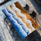 Myluxurytable Walnut Blue Wave Epoxy Dining Table MLT-038