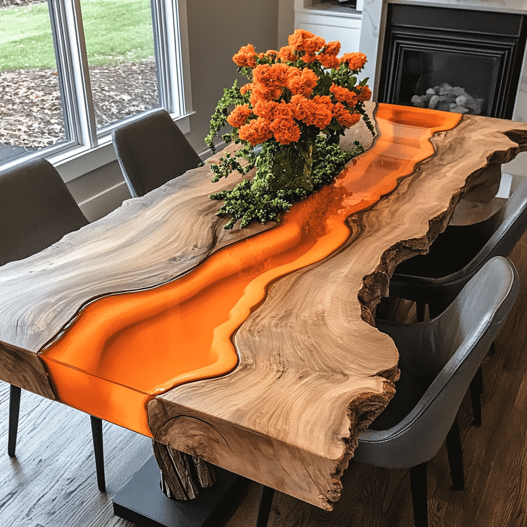 Myluxurytable Orange Epoxy Dining Table