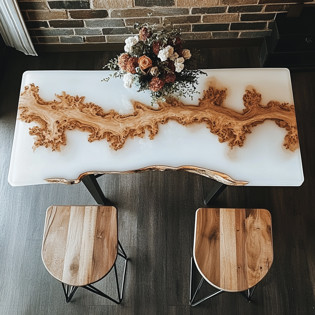 Myluxurytable White Epoxy Dining Table Live Edge