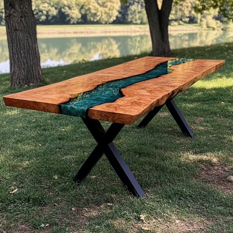 Olive Green Epoxy Resin Rectangular Coffee Table-2