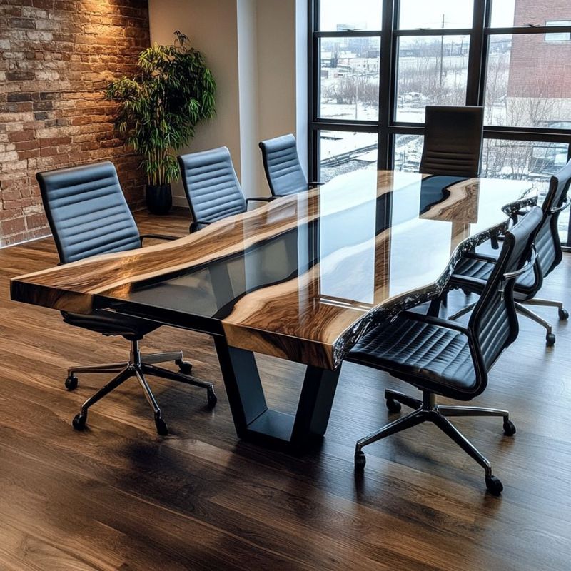 Poplar Grey Epoxy Resin Conference Table