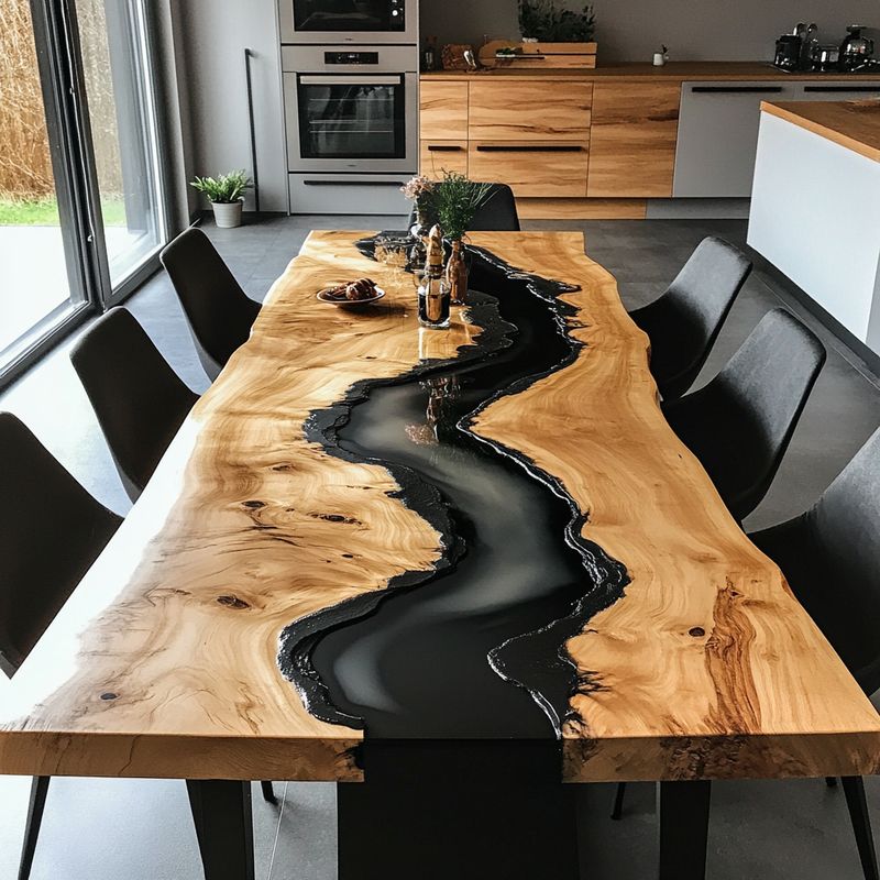 Rectangle Black Epoxy Resin Dining Table