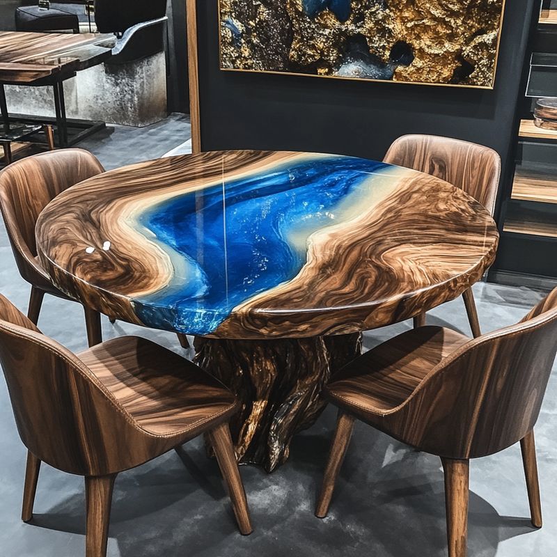 Round Blue Epoxy Dining Table