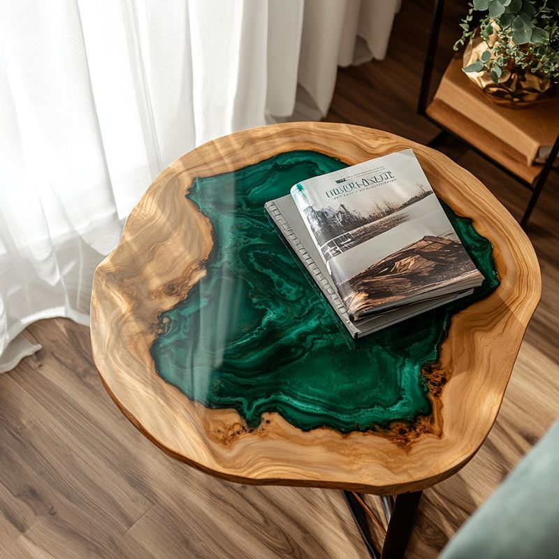 Round Live Edge Green Resin Coffee Table