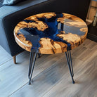 Walnut Blue Resin Round Coffee Table