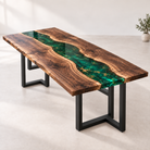 Walnut emerald epoxy dining table MLT-AI-001 studio view