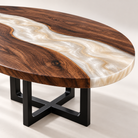 Walnut pearl white epoxy oval conference table MLT-AI-002 tabletop detail